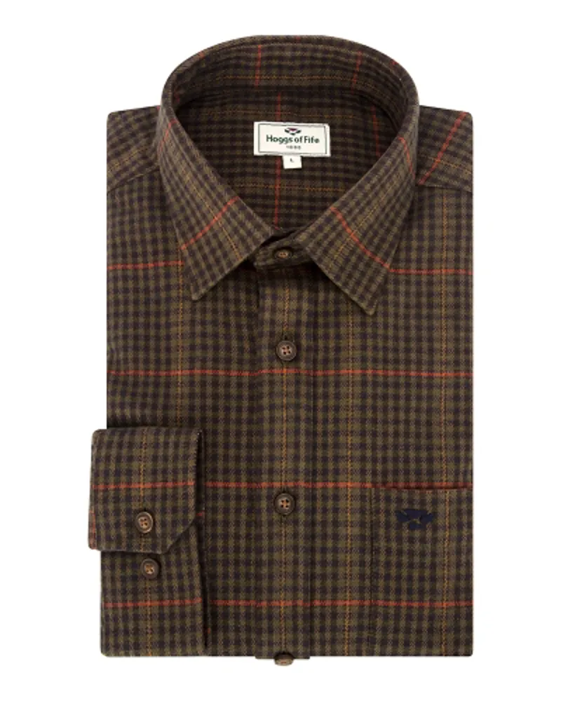 Hoggs Of Fife Harris Cotton/Wool Twill Check Shirt - Green-2